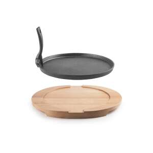 Ibili cast iron serving platter with wooden base, black and brown - Serving tray