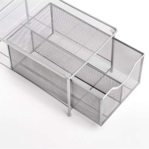 Zeller drawer organizer, silver, metal, mesh, 2 tier, pull out drawer, kitchen storage
