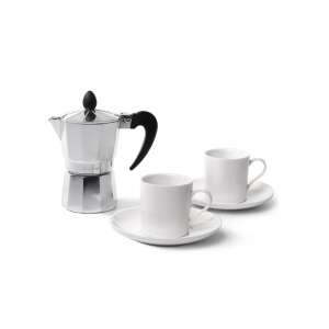 Set de cafetieră espresso Fissman cu două cești, aluminiu/porțelan, argintiu/alb - Fissman