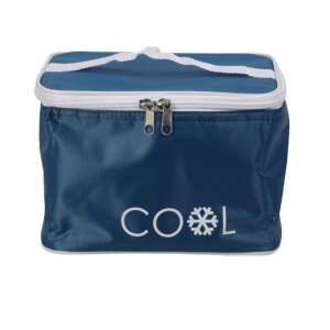 Blaue Kühltasche mit weißem Reißverschluss und 'COOL'-Logo, ideal zum Kühlen von Speisen und Getränken - Kühltaschen, Kühlakkus