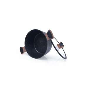 Oală Fissman Diamant din aluminiu de 24x12 cm cu capac din sticlă, negru și maro - Fissman