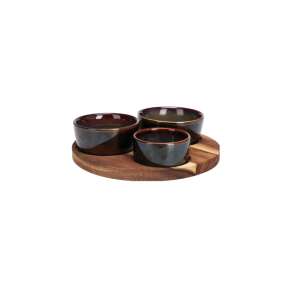 Excellent Houseware serving set with 3 ceramic bowls and a wooden tray - Serving tray