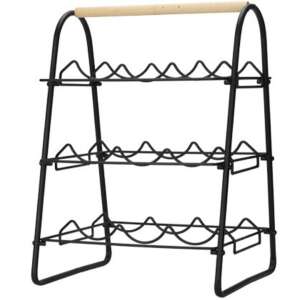 Suport de vin din metal negru cu blat din lemn, pentru 9 sticle - Instrumente de bar