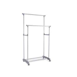 Zeller suport dublu pentru haine cu roți, oțel cromat și plastic, 84x43x170 cm, argintiu/gri - Umerașe