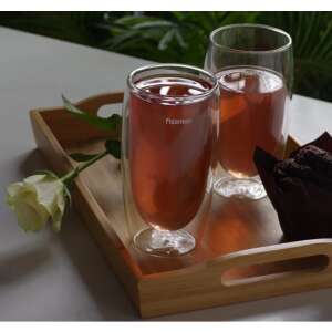 Set de pahare din sticlă cu pereți dubli Fissman Frappe, 2 bucăți, 350 ml, transparent, rezistent la căldură, sticlă borosilicată, pentru cafea, ceai, suc, băuturi - Fissman