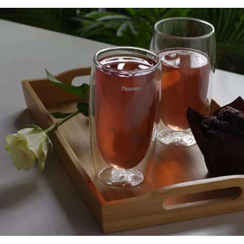 Fissman Frappe Doppelwandiges Glasbecher-Set, 2 Stück, 350 ml, klar, hitzebeständig, Borosilikatglas, für Kaffee, Tee, Saft, Getränke