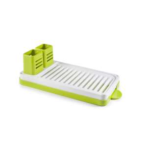 Ibili dish drying rack with cutlery holder, white and green plastic, 44x22x13cm - Dish Rack