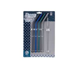 Set of 4 stainless steel straws with cleaning brush, Excellent Houseware brand - Straw