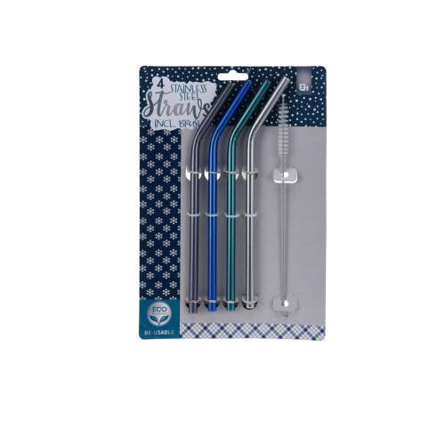 4 db rozsdamentes acél szívószál tisztítókefével, Excellent Houseware márka