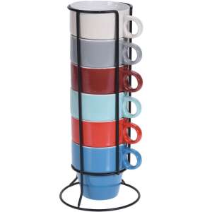 Zestaw 6 kubków z uchwytem Excellent Houseware, porcelana, 8x9 cm, multicolor