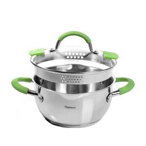 Fissman Charlotte 2,5L Edelstahltopf mit Glasdeckel und grünen Griffen - Fissman