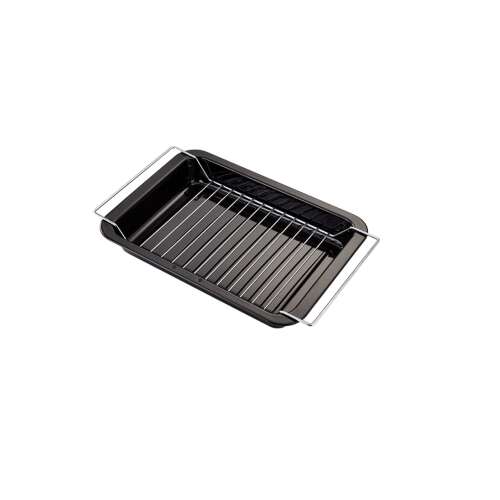 Judge-Essentials enamel baking tray with rack, black/silver, 39x25x5 cm