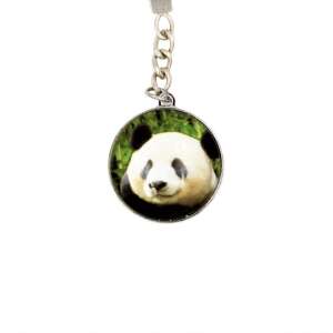 Stainless steel keychain with panda bear image - Keychain