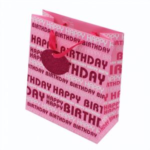 Punga hartie L Pink Bday Glitter 131508331 - Nonbrand Pungi cadou