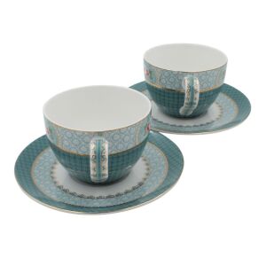 PIP Studio Blushing Birds tea cup and saucer set, teal floral design - Pip Studio