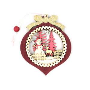 Drewniana dekoracja - bordowy globus z różem i złotem - bałwan