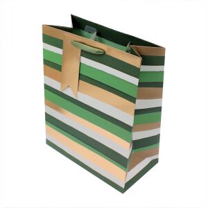 Paper Gift Bag M Green Striped 131508319 - Gift wrapping