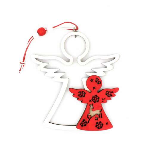 Wooden Christmas Ornament - White and Red Angels, Deer, and Snowflakes 65476391