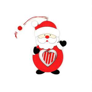 Wooden Decoration - Santa Claus - Heart with White Stripes 65476506 - Nonbrand Christmas Decoration