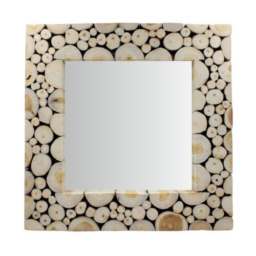 Teakfa square mirror with unique wooden frame, 50x50 cm