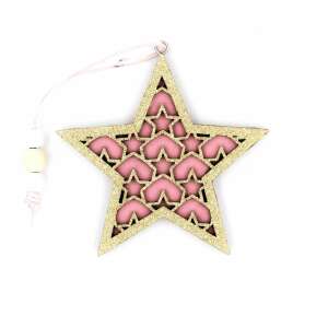 Decorațiune din lemn, stea roz - auriu 65477145 - Nonbrand Decorațiuni de Crăciun
