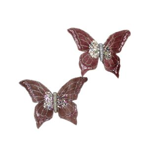 Decorative velvet butterfly curtain tiebacks, pink and purple, set of 2 - Koopman