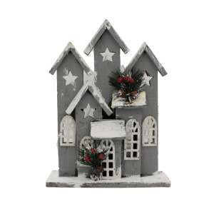 Edelman Christmas decoration, a wooden house with white stars on the roof and lit windows - Nonbrand Christmas Decoration