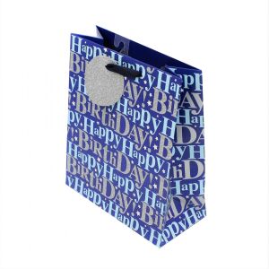 Paper Bag L Blue Bday Glitter 131508330 - Art & Craft