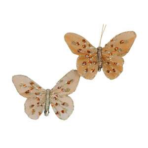 Decorative Butterfly Set with Cream-Orange Clips 65478512 - Koopman
