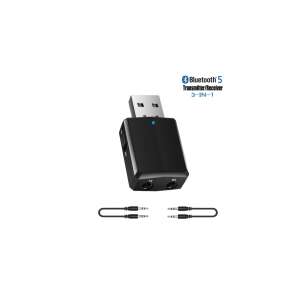 Bluetooth 5.0 audio adó-vevő adapter, 3 az 1-ben, fekete, USB kábellel és 3,5 mm-es audio kábelekkel - Bluetooth adapter