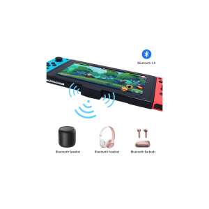 Vezeték nélküli Bluetooth adapter PS5, PS4, Nintendo Switch és PC-hez, USB-C és USB adapterrel, Nintendo Switch konzolhoz csatlakoztatva, bemutatva a kompatibilitást Bluetooth hangszórókkal, fejhallgatókkal és fülhallgatókkal - Bluetooth adapter
