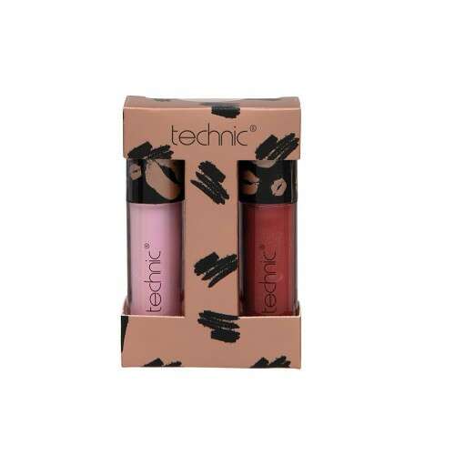 Set de glossuri de buze Technic Glossy Top Duo, 2 bucăți, nuanțe roz și roșu