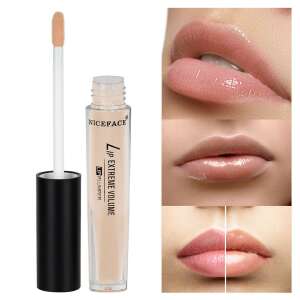 Niceface Lip Extreme Volume Lip Plumper, błyszczyk do ust, który nadaje ustom maksymalną objętość, pokazany na ustach modelki - Usta