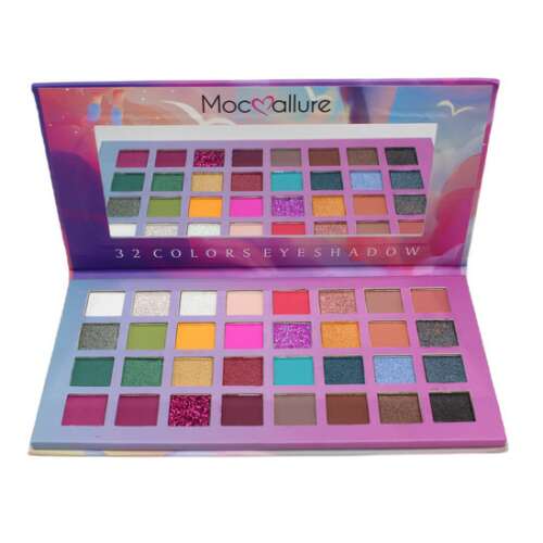 Mocallure Mysterious Kiss Lidschattenpalette, 32 Farben, geöffnete Palette mit allen Farbtönen