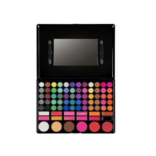 SensoPro All in One Diva Paleta do makijażu 78 kolorów otwarta, pokazująca wszystkie cienie do powiek, róż, rozświetlacz, błyszczyk do ust