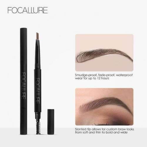 Creion de sprâncene Focallure Auto Brows, nuanță maro 02, cu perie pentru sprâncene, rezistent la ștergere, rezistent la decolorare, rezistent la apă, de lungă durată, pentru definirea și modelarea sprâncenelor