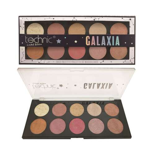 Technic Galaxia Face Palette Limited Edition, 10 highlighter powders, including cheekbone highlighter, bronzer, and blush