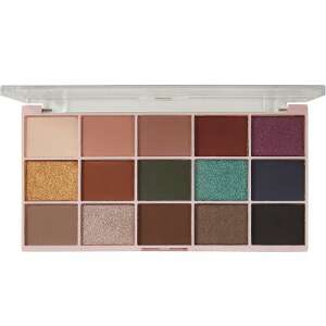 Sunkissed Desert Dusk Eyeshadow Palette open, showing all 15 shades of nude, plum and blue eyeshadows - Sunkissed