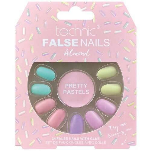 Technic Pretty Pastels Mandula Műköröm, 24 darabos szett ragasztóval