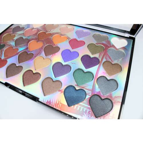 Dodo Girl 35 Colors Eyeshadow Palette, open, heart shaped eyeshadows, palm tree design