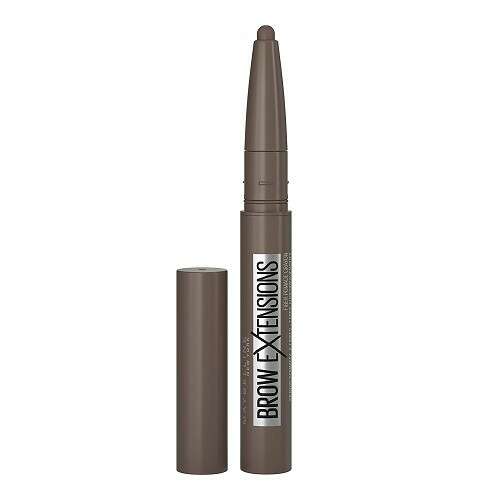 Maybelline Brow Extensions eyebrow pencil in Deep Brown, showing the full product with cap off