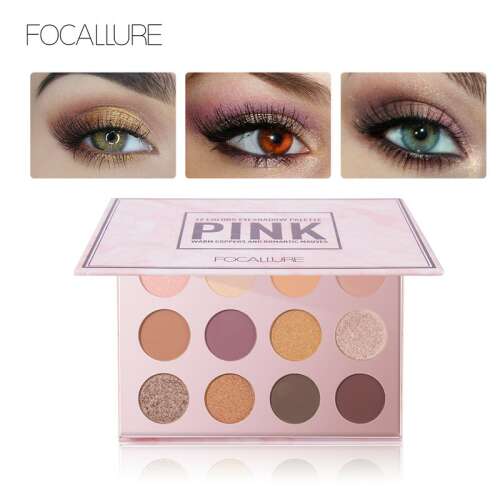 Focallure The Pink Collection 12 Farben Lidschatten Palette, warme Kupfer- und romantische Lilatöne, mit Make-up-Looks