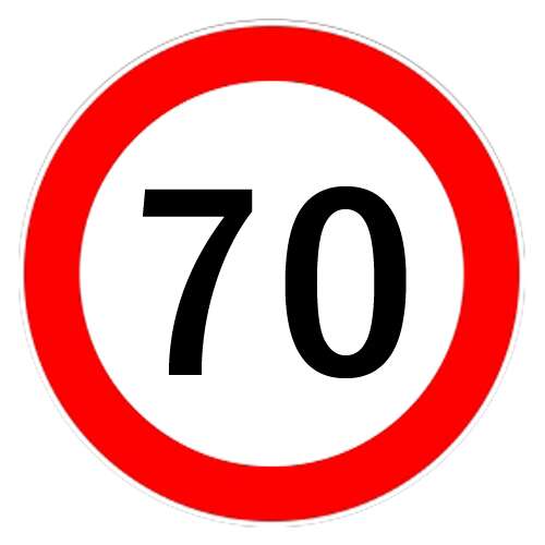 70 km/h speed limit sticker, 13cm diameter