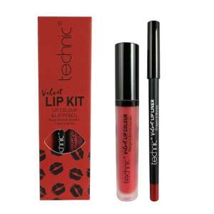 Technic Velvet Lip Kit w odcieniu Vintage Red, zawiera trwałą kredkę do ust i matową szminkę - Technic