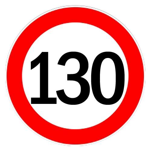 130 km/h speed limit sticker, 13cm diameter