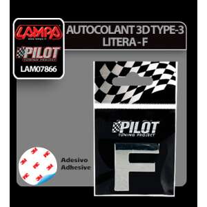 Pilot Tuning Project 3D Litera Cromată F, 28 mm, Adezivi 3M - Abțibilduri auto.
