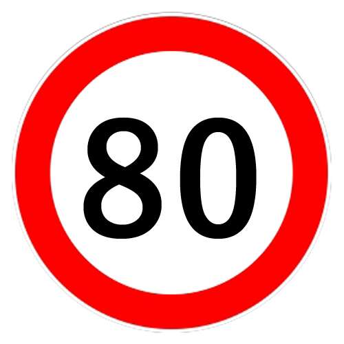80 km/h sebességkorlátozó tábla matrica, 18cm átmérő - Autós kiegészítő