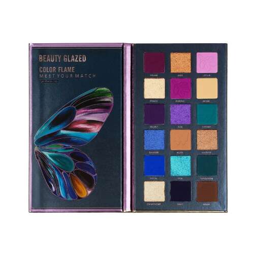 Beauty Glazed Meet Your Match Lidschatten-Palette Color Flame, geöffnete Box mit allen 18 Farbtönen