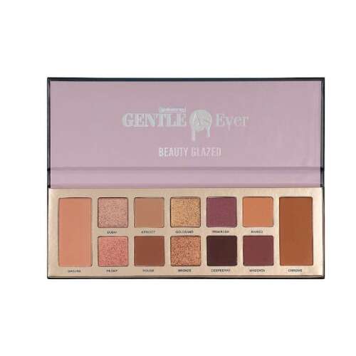Beauty Glazed Gentle As Ever Lidschatten-Palette, geöffnet, zeigt alle 10 Farben, einschließlich Rouge und Kontur