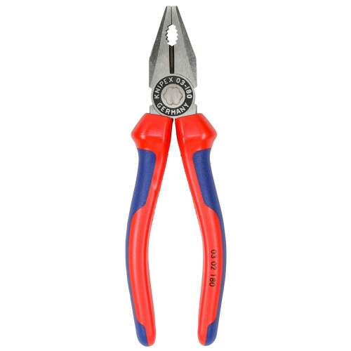 Kombinéžne kliešte Knipex 03 02 180 s červenými a modrými rukoväťami